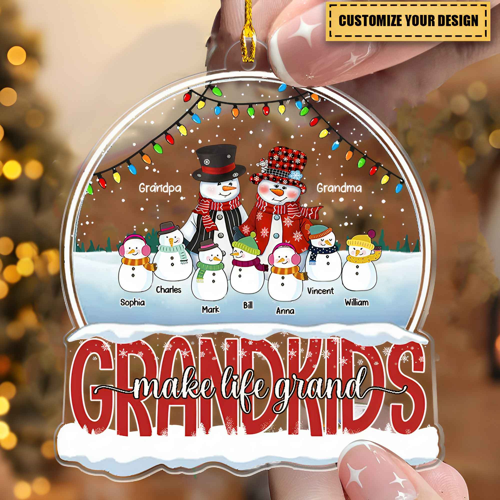 Grandkids Make Life Grand Snowman Grandpa Grandma With Little Snowman Kids Personalized Acrylic Ornament