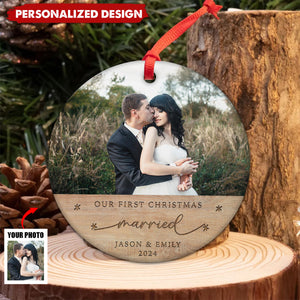 Personalized Our First Christmas Engaged/Married/Together Ceramic Ornament