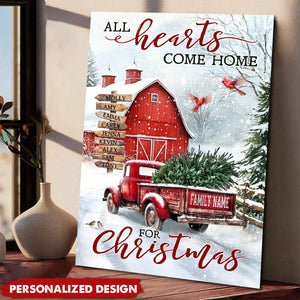 All Hearts Come Home For Christmas-Personalized Customized Farm Red Truck Poster