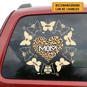 Grandma Mom Heart Butterfly Around Leopard Personalized Sticker