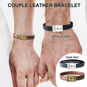 Personalized Engraving Leather Bracelet, Anniversary Gift for Boyfriend