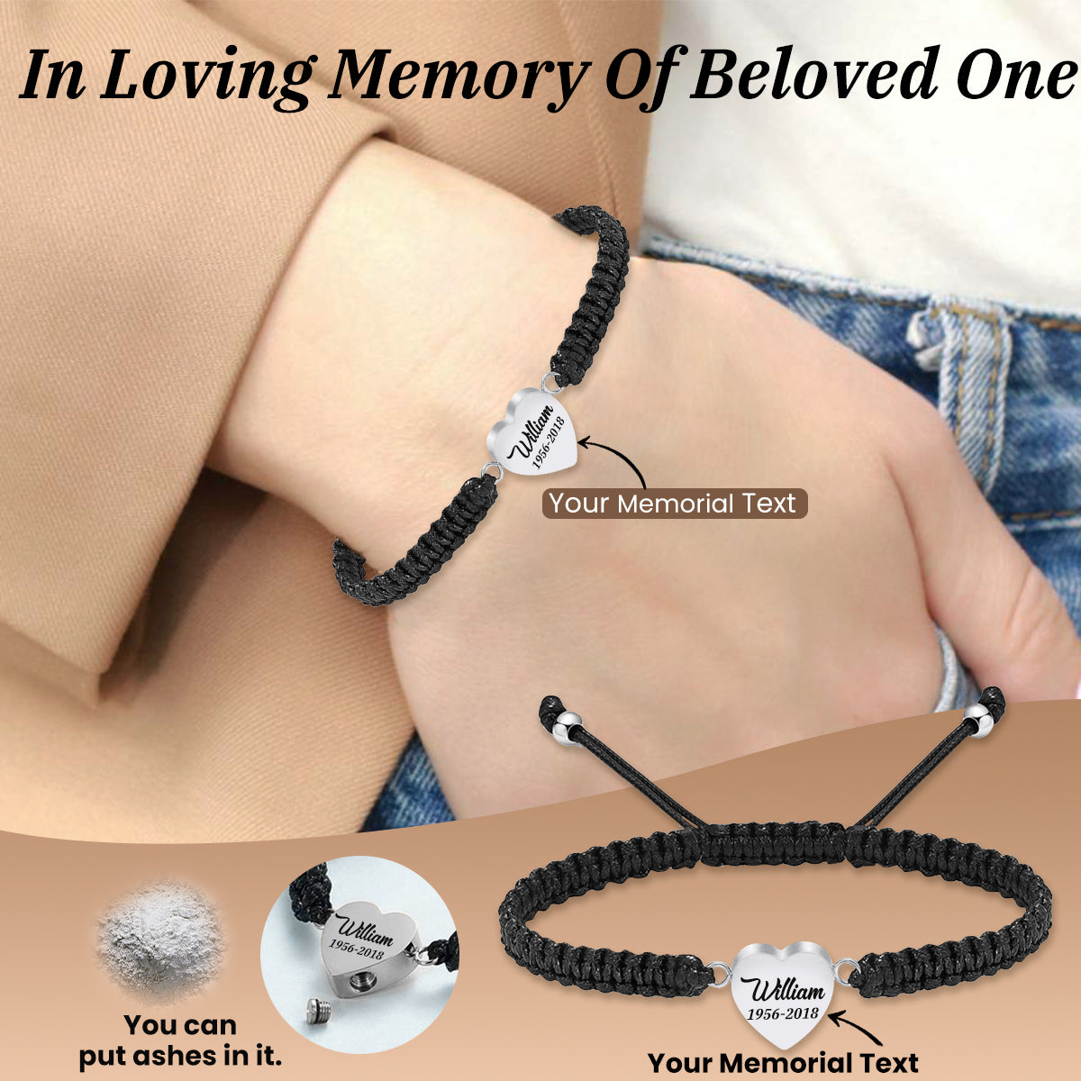 Personalized Memorial Heart Bracelet