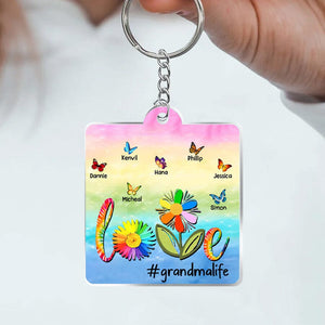 Love Grandma Life Butterfly Personalized Acrylic Keychain