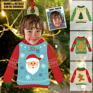 Funny Kid In Christmas Ugly Sweater Personalized Acrylic Ornament Gift for Grandmas Moms