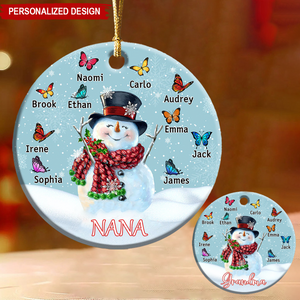 Personalized Christmas Snowman Butterfly Ornament - Gift For Grandma