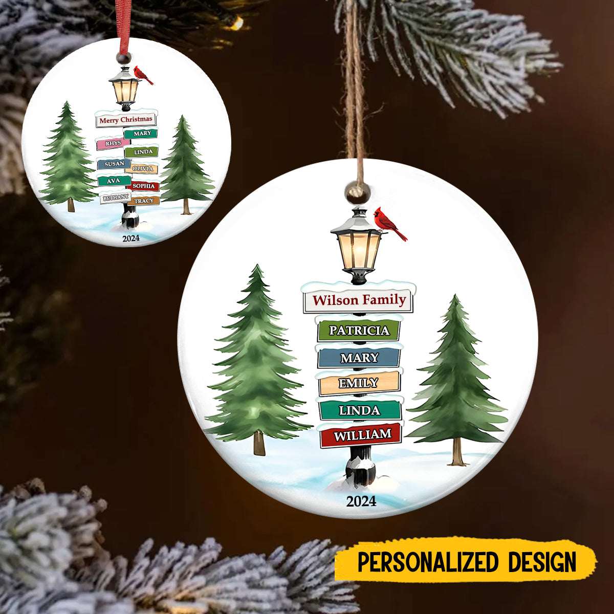 Personalized Christmas Tree And Road Sign Ceramic Ornaments