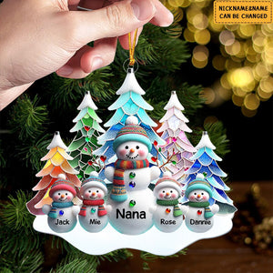 Nana/Mom Snowman With Baby Kids - Personalized Acrylic Ornament