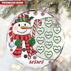 Sweetheart Snowman Candy For Grandparents-Personalized Name Ornament