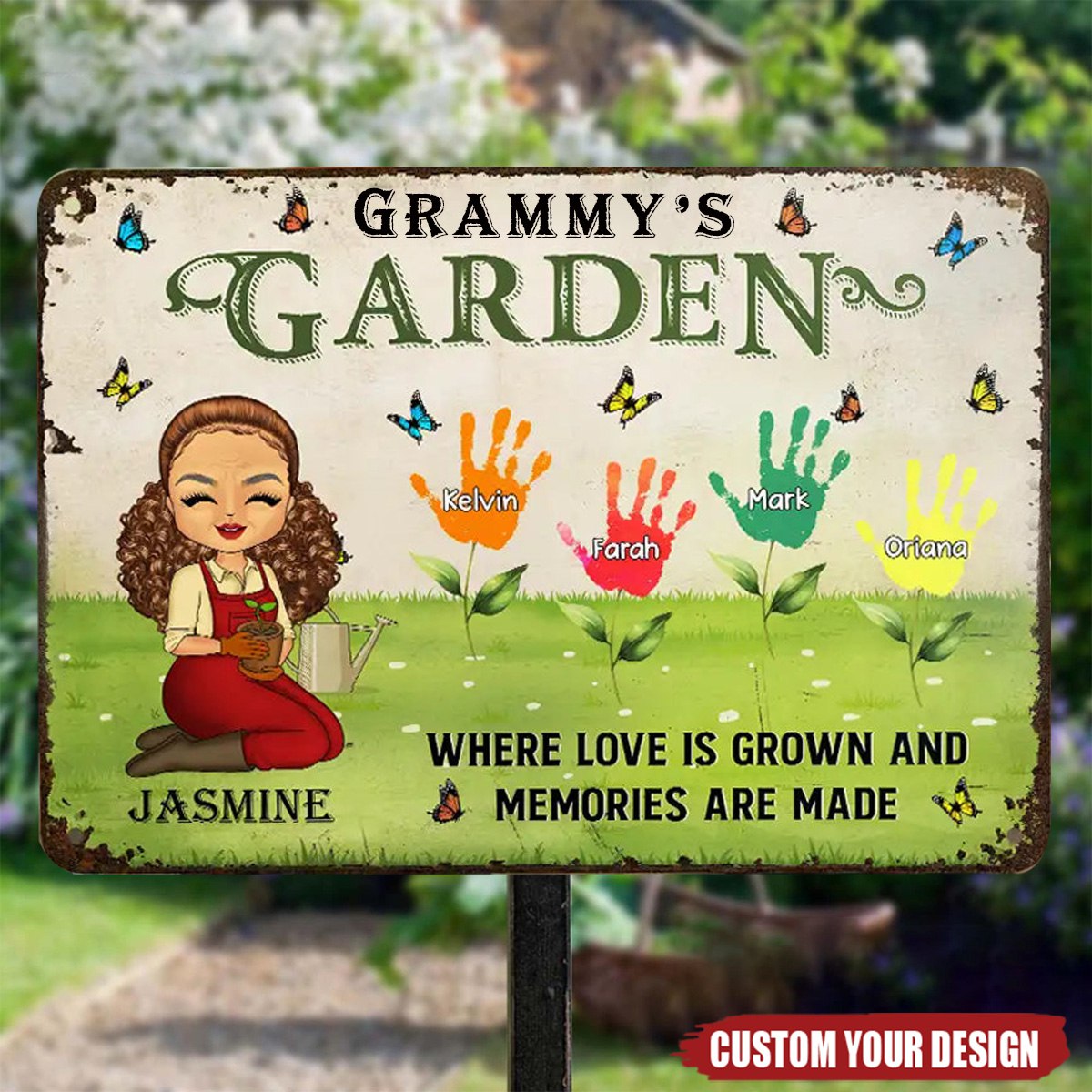 Grandma's Garden Where Love Is Grown - Personalized Classic Metal Signs