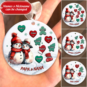 Personalized Ceramic Snowman Ornament- Christmas Home Decor