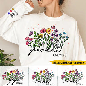 Personalized Wildflower Grandma Est Year and Kids Sweatshirt