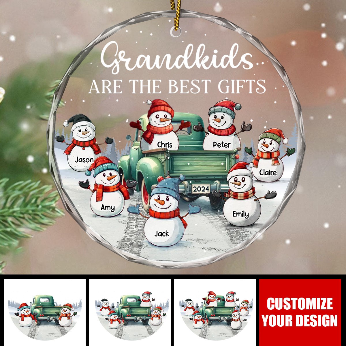 Grandma’s Little Snow Buddies – Personalized Christmas Glass Ornament