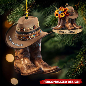 Custom Name Cowboy Boots And Hat Personalized Christmas Ornament