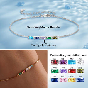 Adjustable Personalized Baguette Birthstone Bracelet