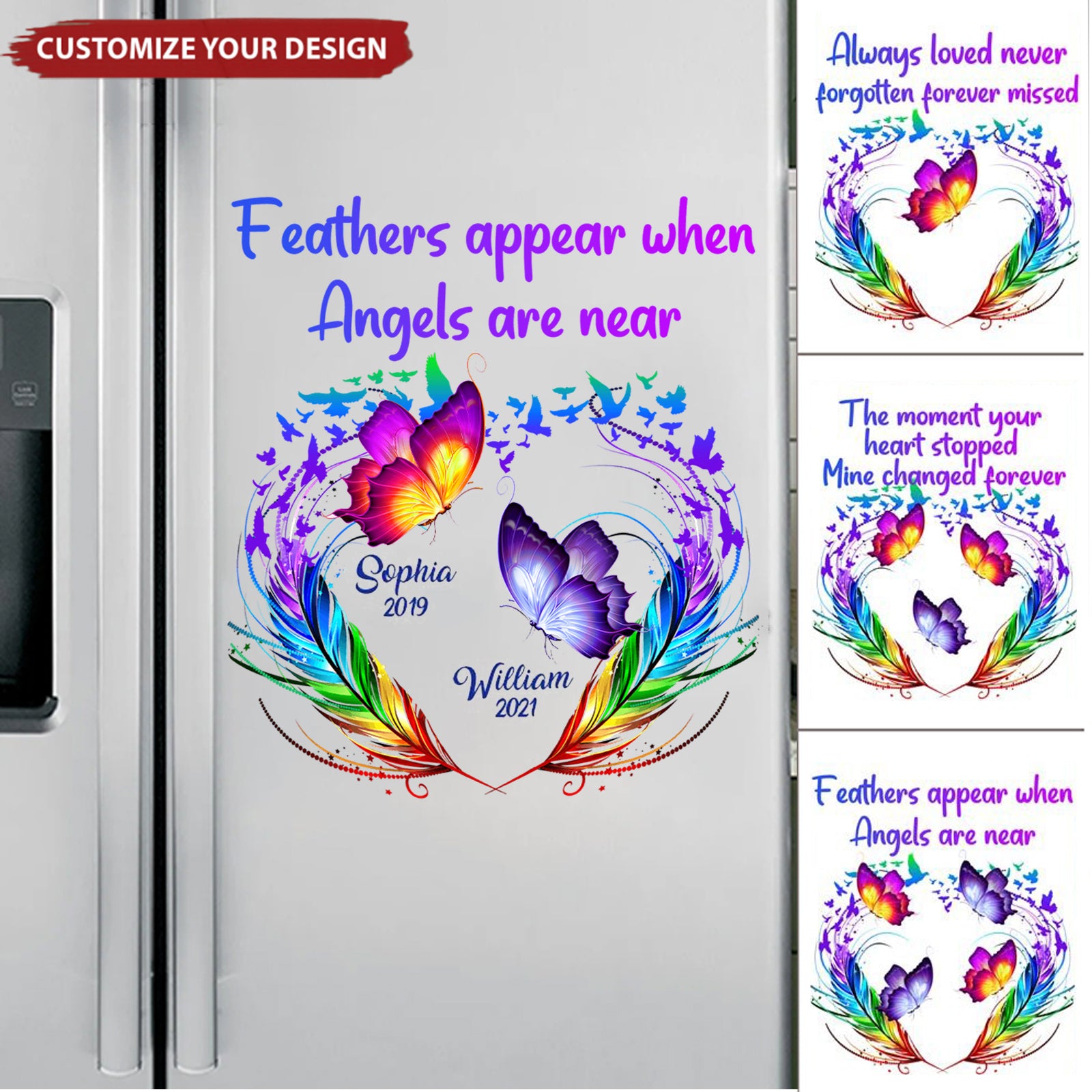 Personalized The Moment Your Heart Stopped Mine Changed Forever Butterfly Feather Sticker