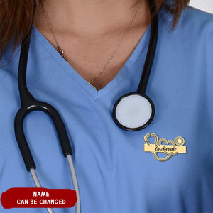 Custom Name Lapel Pin Brooch with Stethoscope Design