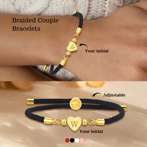 Personalized A-Z Initial Bracelet - Adjustable Colored Heart  Bracelet