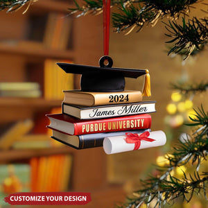 Personalized Graduation Cap With Books Ornament