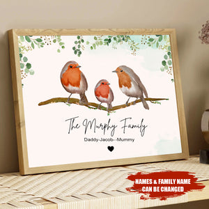 Personalised Family Gift - Robins Family Portrait - Birds on branch Wall Decor Poster