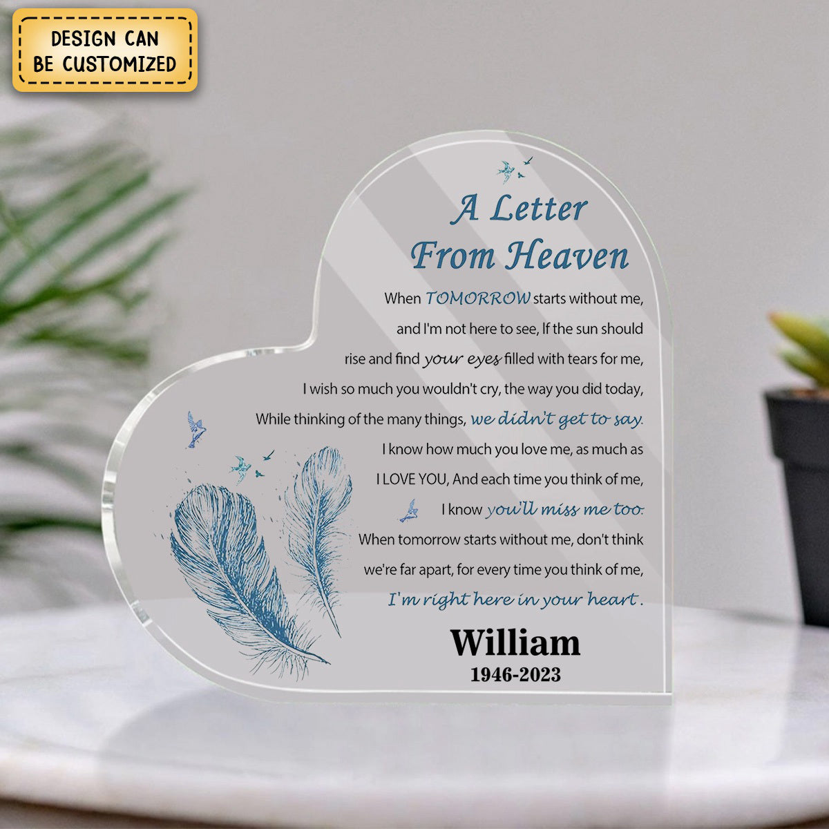 A Letter from Heaven - Personalized Heart Acrylic Plaque - Memorial Gift