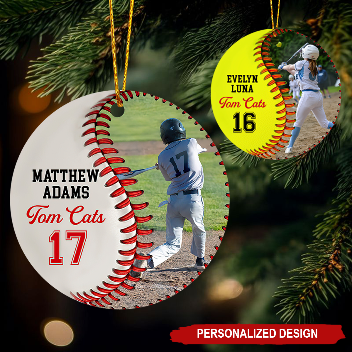 Personalized Baseball,Softball Christmas  Ceramic Ornament