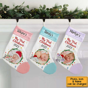 Personalized Elephant Baby First Christmas Custom Photo Stocking