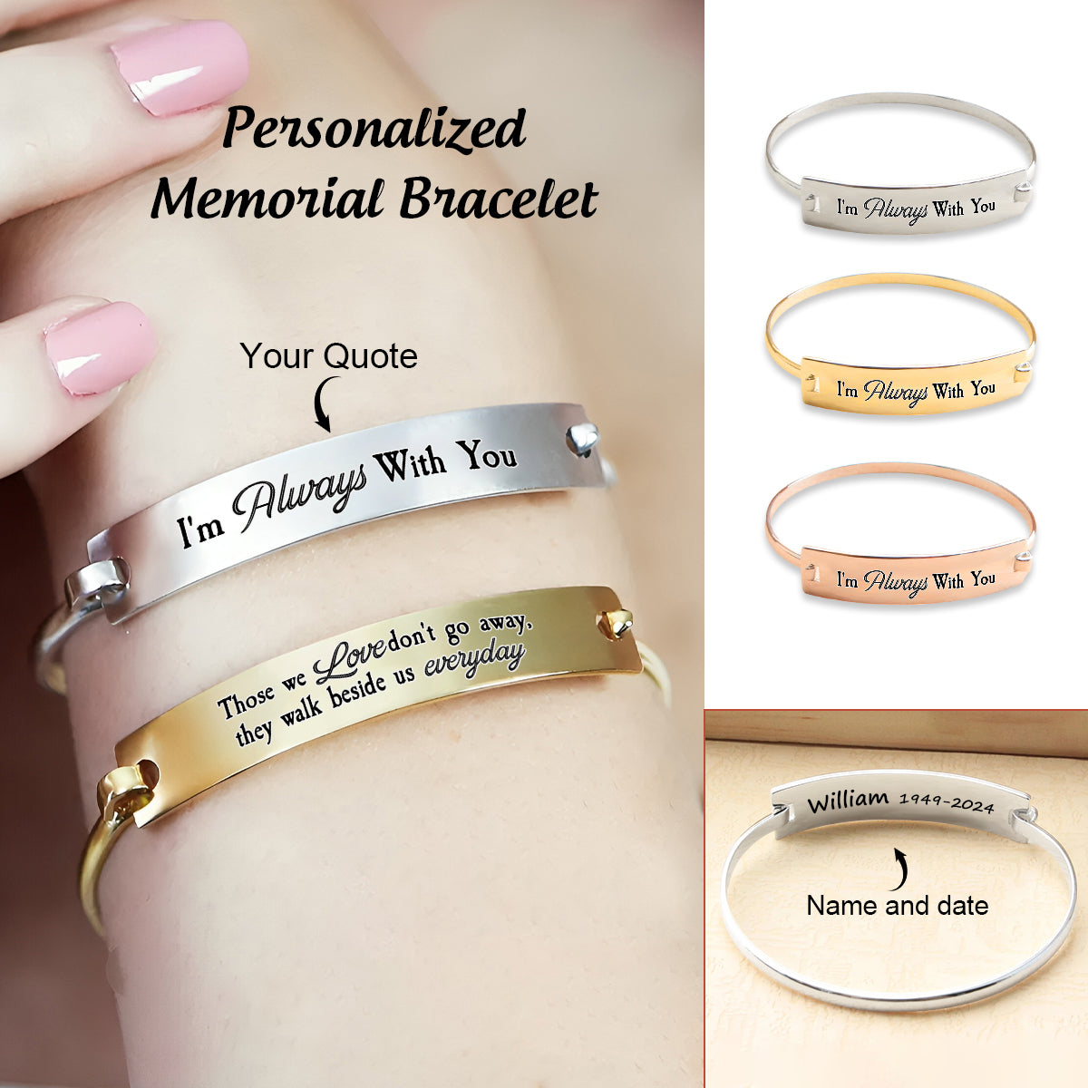 Personalised Engraved Memorial Bracelet, Memorial Bracelet for Loss of Loved One