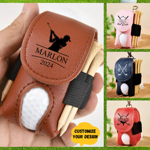 Personalized Stylish Pouch Leather Golf Ball Bag - Gift For Golf Lovers