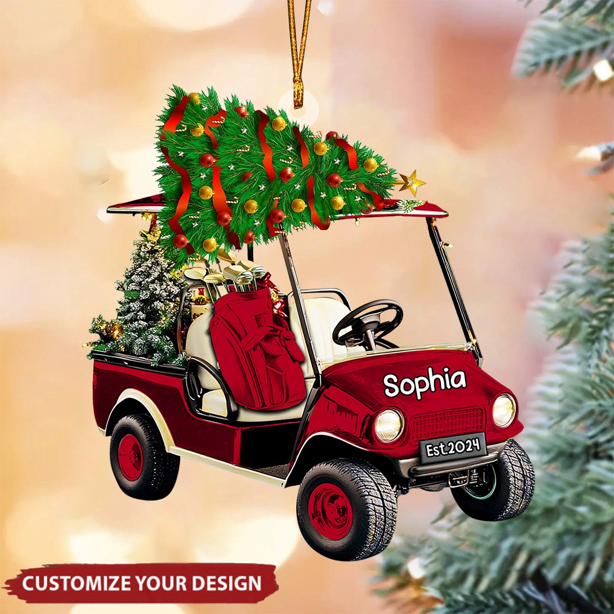 Personalized Golf Cart Acrylic Ornament - Golf Lover Gift