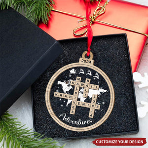 Personalized Travel Adventures Ornament, Crossword Christmas Ornament