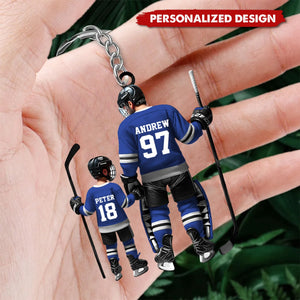 Custom Name And Number Dad And Son  Ice Hockey Personalized Keychain