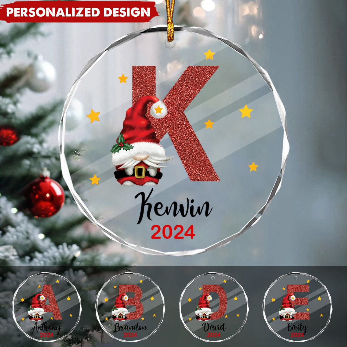 Personalized Gift Alphabet and Name Glass Ornament