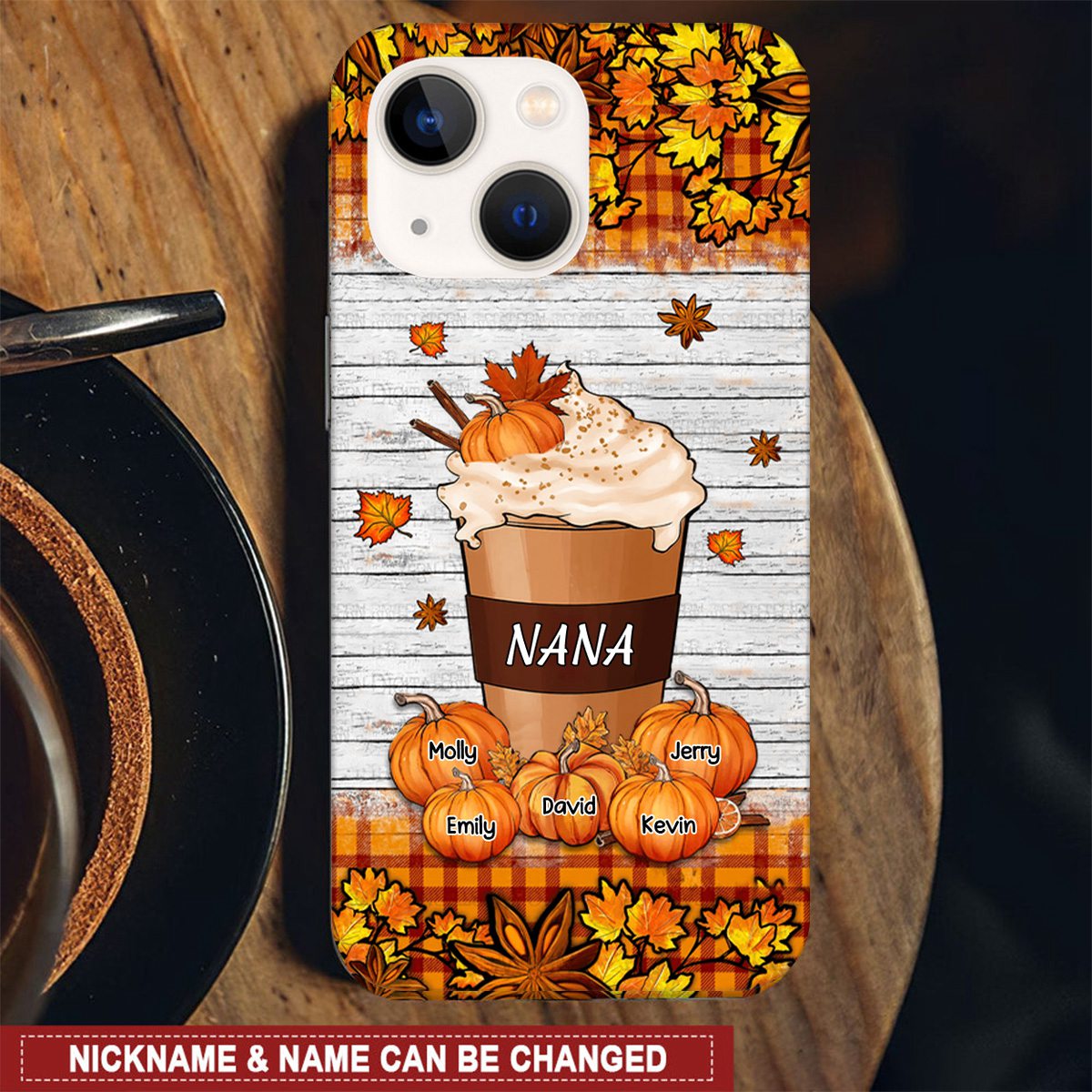 Grandma Mom Pumpkin Spice Latte Fall Season - Cross Leaves Pattern Personalized Phone Case