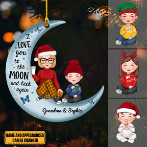 Cute Grandma & Grandkid On Moon Christmas Gift For Granddaughter Grandson Personalized Acrylic Ornament