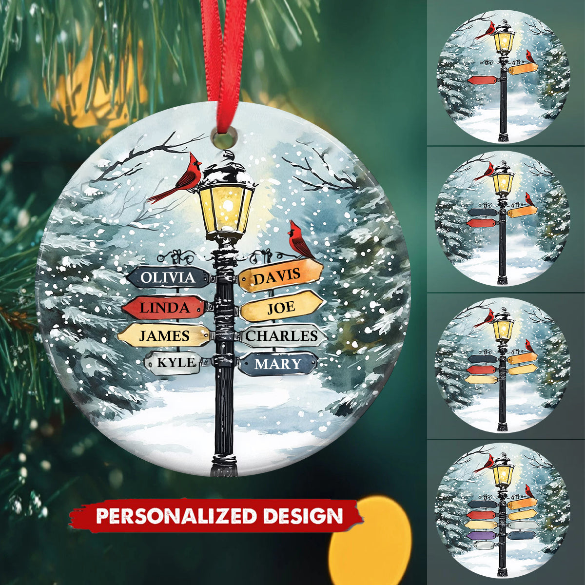 Personalized Snow Scene And Christmas Street Light Name Ornament