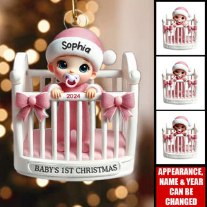 Baby Inside Crib 3D Effect Baby's First Christmas Personalized Acrylic Ornament