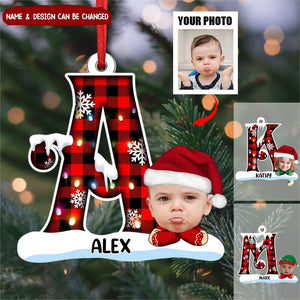 Christmas Monogram Alphabet Custom Kid's Photo Acrylic Ornament