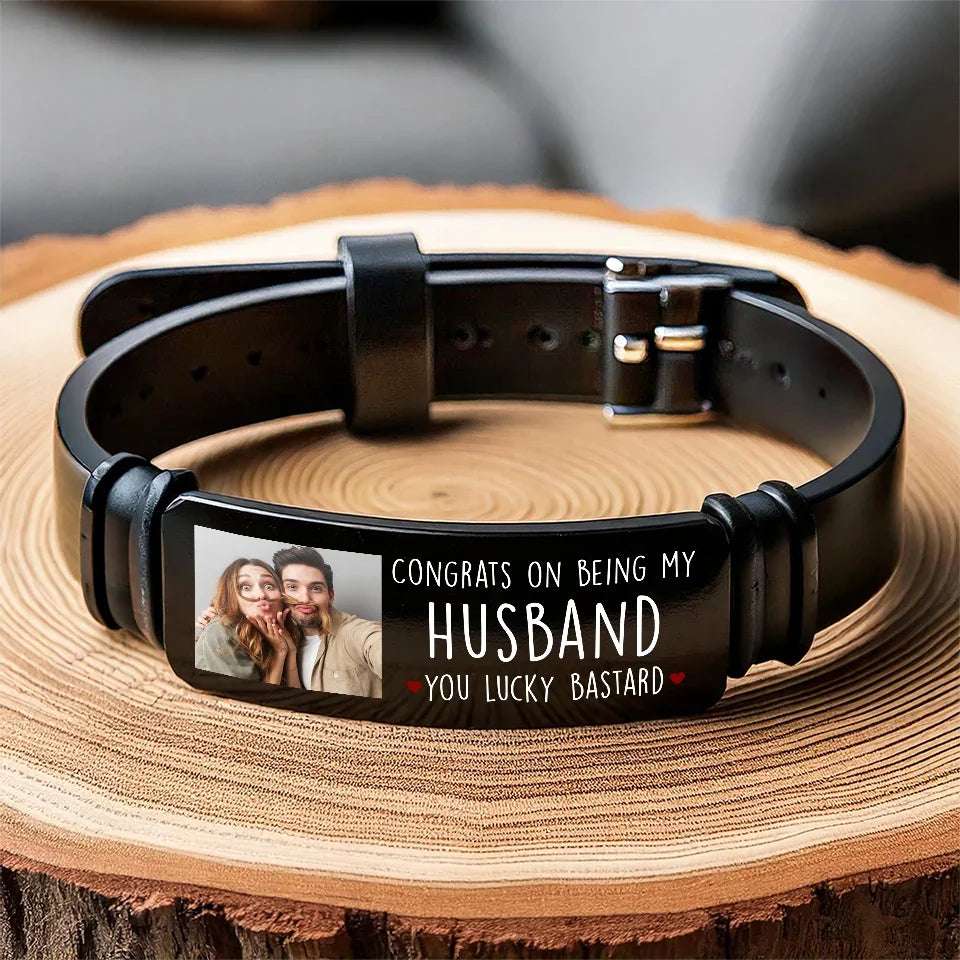 Custom Photo Congrats On Being My Husband - Couple Personalized Custom Bracelet