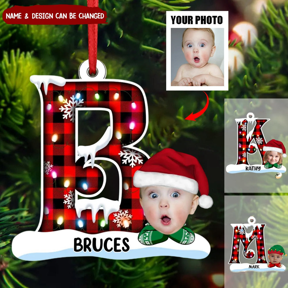 Christmas Monogram Alphabet Custom Kid's Photo Acrylic Ornament