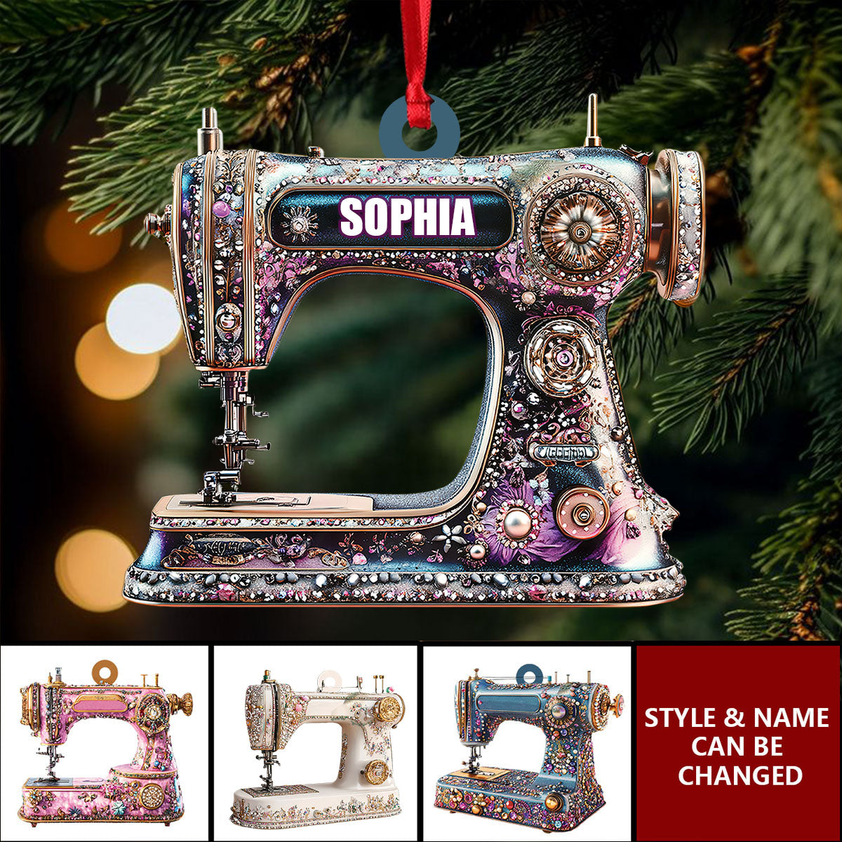 Custom Name Sewing Machine Acrylic Ornament, Gifts For Sewing Lover