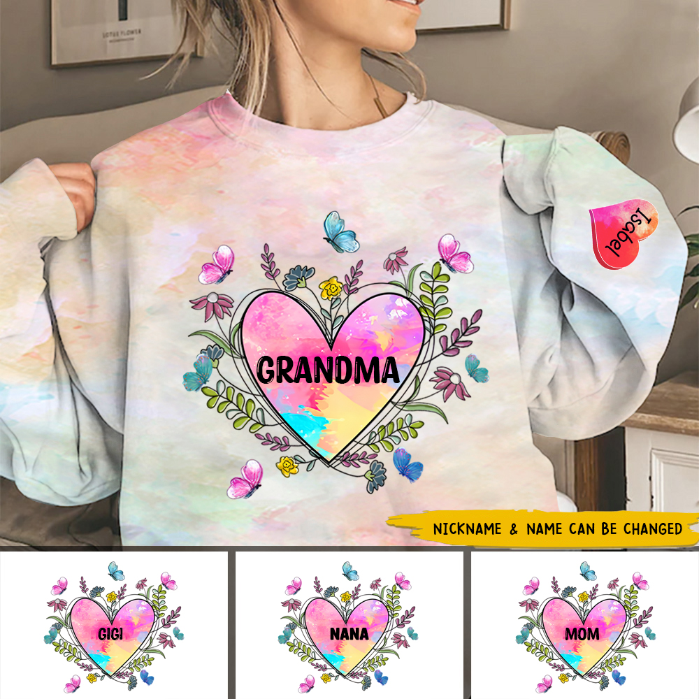 Personalized Grandma With Grandkids Sweet Heart Sweatshirt