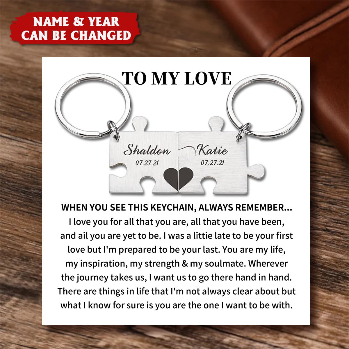 Puzzle Keychain Set Personalized 2 Names & Date Interlocking Keychain ...