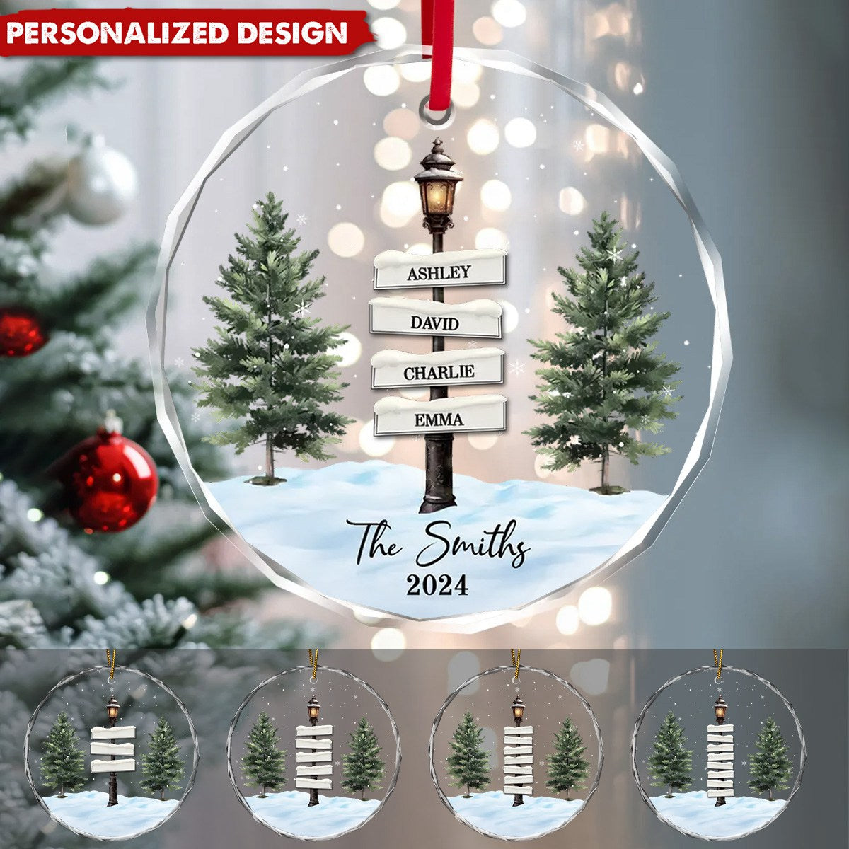 Personalized Vintage Christmas Family Lamp Post Signs Ornament