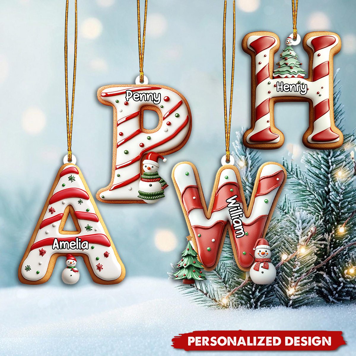 Christmas Snowman Alphabet Cookies-Personalized Ornament Gifts For Children