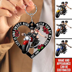 Life Is One Sweet Ride With You - Personalized Biker Couple Keychain - Gift For Couple