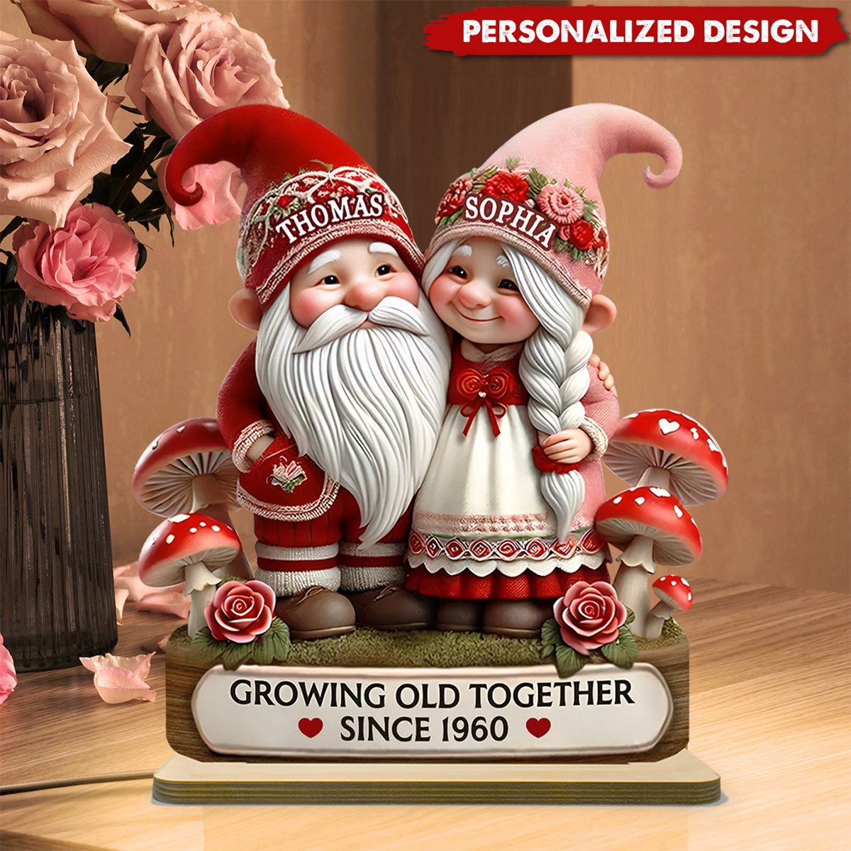 3D Effect Valentine's Couple Personalized Standing Wooden Plaque