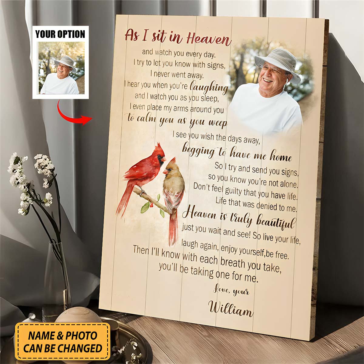 As I Sit In Heaven- Personalized Memorial Cardinal Canvas
