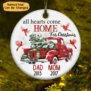 Cardinal Memorial Mom Dad Red Truck Personalized Ornament