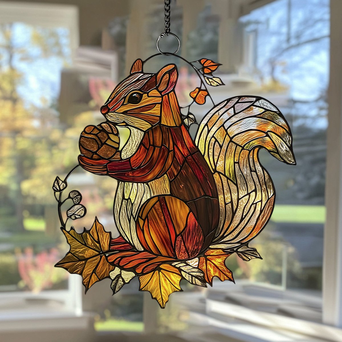 Grateful Harvest Squirrel - Window Hanging Suncatcher