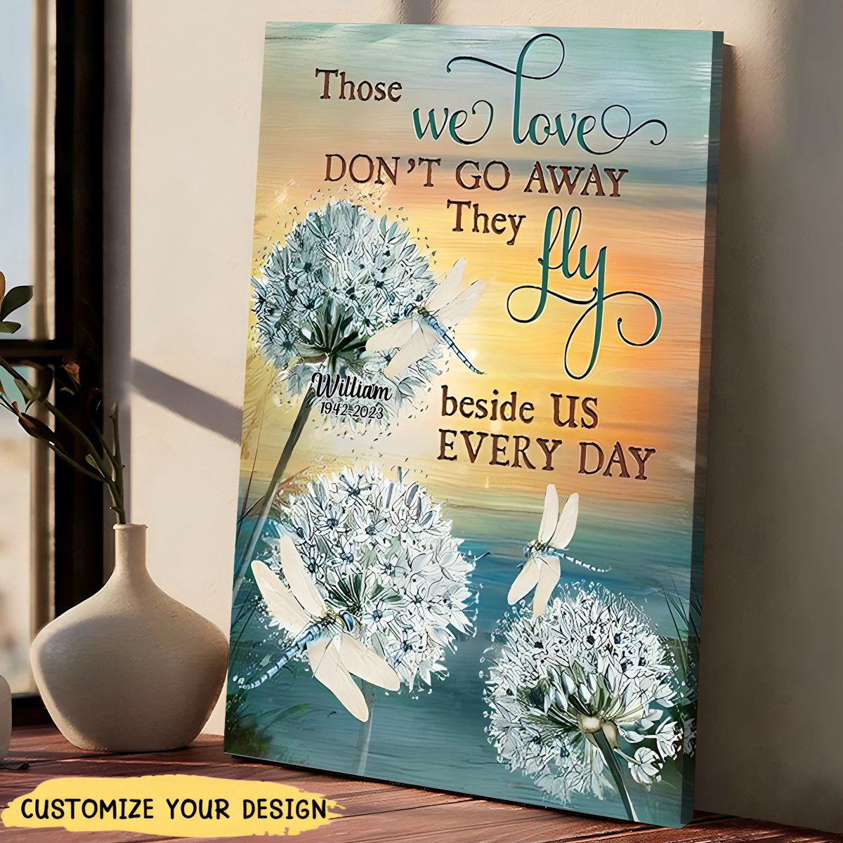 White Dragonflies Flying Around White Flowers Those We Love-Personalized Canvas